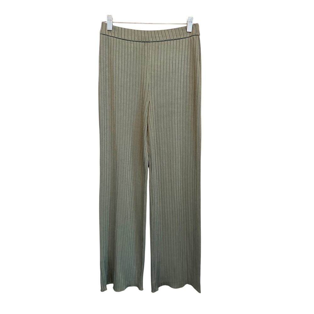 Truth by Republic Ribbed Wide Leg Pants Small Green Plisse Cozy Loungewear Comfy